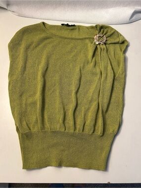 Zara Olive Green Off-the-Shoulder Sweater with Decorative Pin
